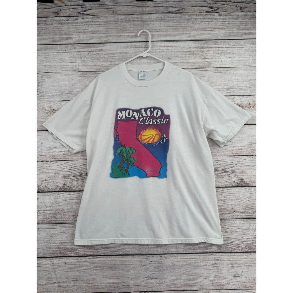 Vintage Y2K Jerzees Monaco Classic Palm Desert T-Shirt Adult‎ XL White